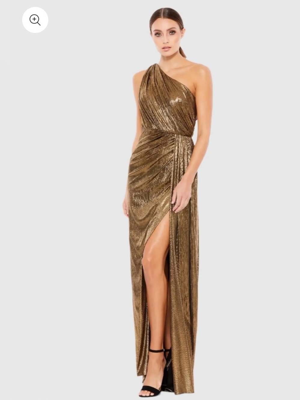 One-Shoulder Metallic Bronze Evening Dress